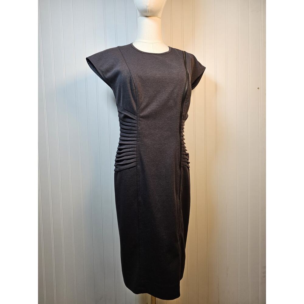 Etcetera Charcoal Gray Dress Women's Size 2 Side Ruching Zipper Front Career